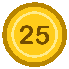 A gold coin worth 25