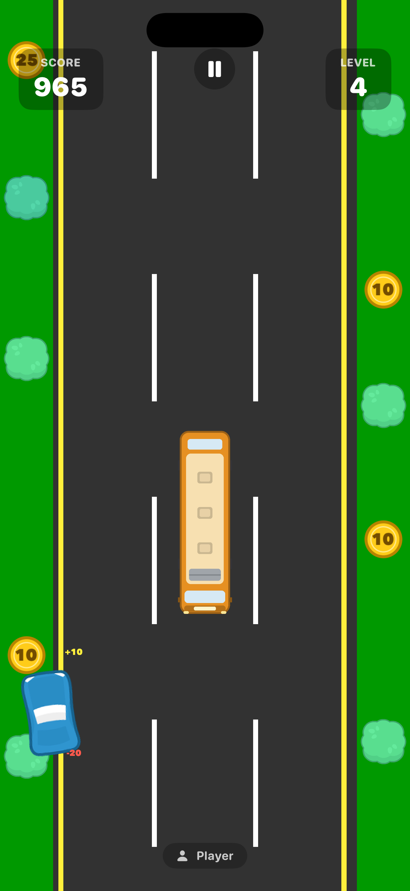 Dodging a bus while grabbing a coin